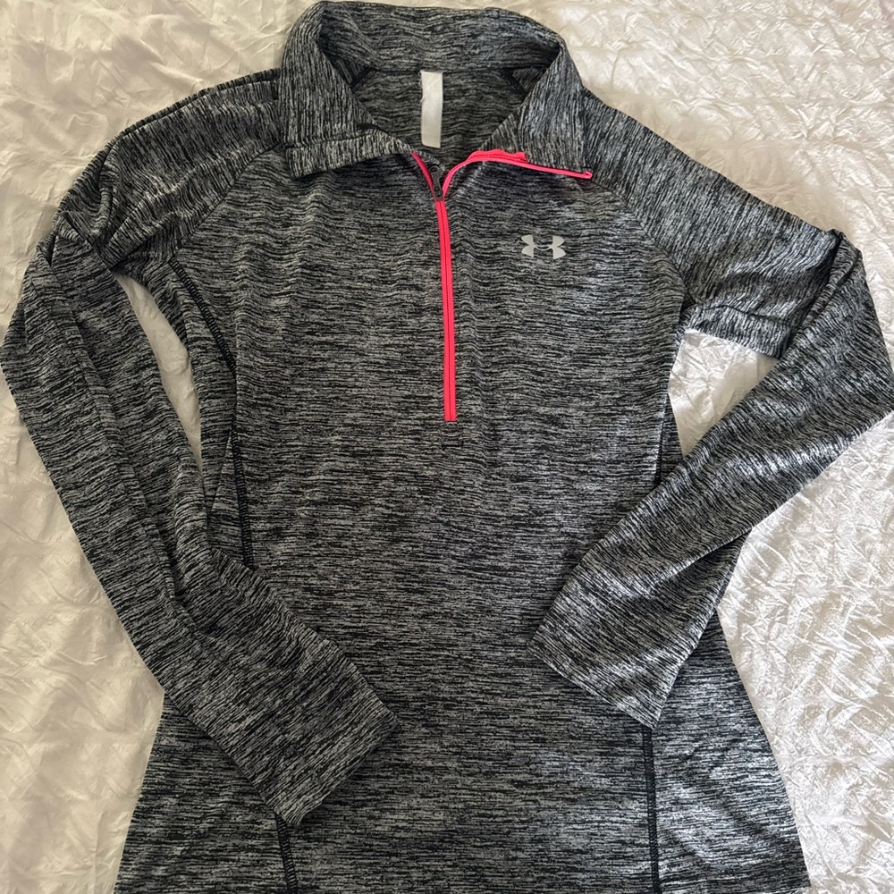 Under Armour Women's Black and Pink Quarter-Zip Sweatshirt